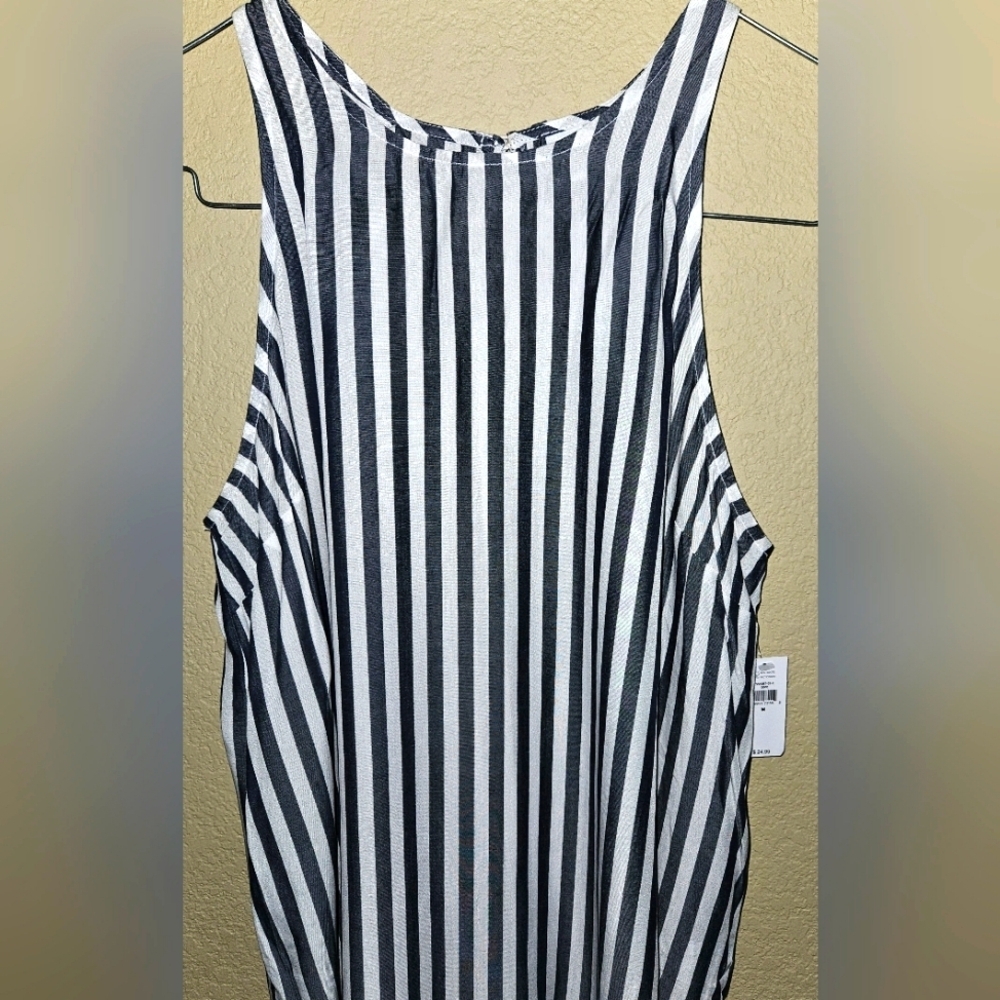 Old Navy Halter Neckline Gray & White Striped Tank